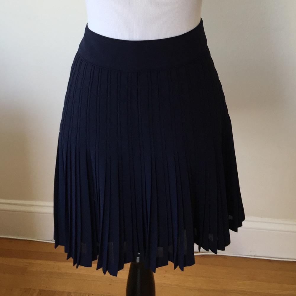 J Crew Navy Blue Pleated Lattice Skirt - Size 6